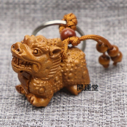 🔥現貨🔥桃木麒麟鑰匙扣麒麟鑰匙圈木質鎮宅神獸禮品挂件旅遊紀念品飾品吊墜汽車機車鑰匙圈【飾品批發】