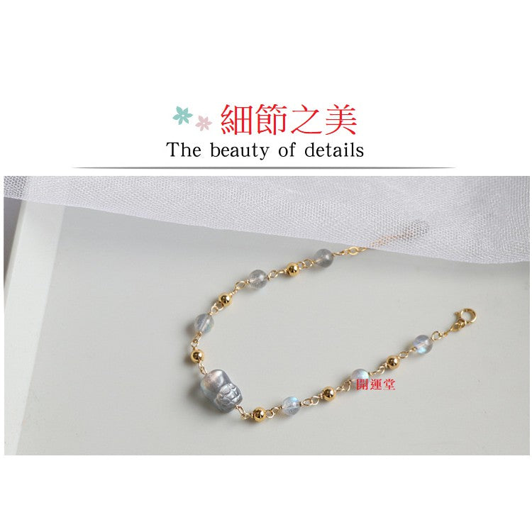🔥現貨🔥【愛情+事業】小貔貅天然灰月光石草莓晶時尚手鍊女款本命年14K包金手串清新時尚好物推薦【開運堂】