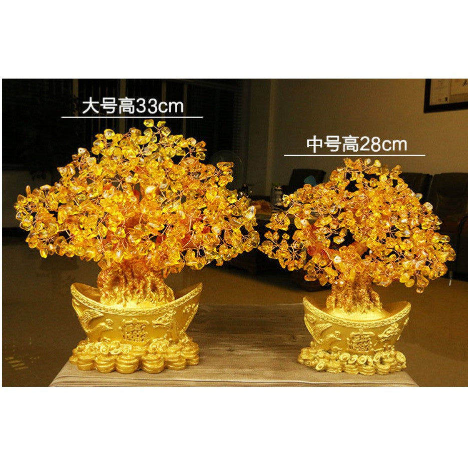 🔥🔥現貨🔥🔥黃水晶招財樹搖錢樹擺件發財樹家居創意酒櫃家裝飾品「飾品批發」