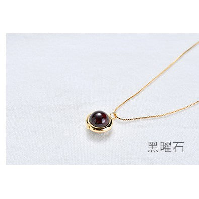 現貨「鎖骨項鍊」鍍金韓版流行飾品8mm粉水晶草莓晶虎眼石綠松石紫水晶項鍊女小清新鎖骨鏈簡約招桃花學生森系【開運堂】
