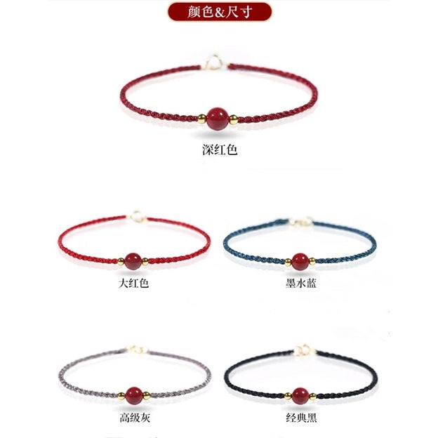 現貨「小圓滿硃砂」開運紅繩硃砂手繩女復古細款編織紅繩手鍊幸運手鏈小圓滿手飾(開運堂)