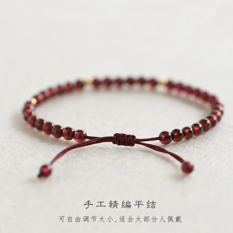 🔥現貨🔥 【妝眉】極細4mm中國風石榴石手鍊女小顆粒的單圈手工編織紅繩禮物"開運堂"
