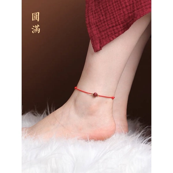 🔥現貨🔥【硃砂手繩、腳鏈】硃砂紅繩手鍊腳鍊女編織本命年手環【開運堂】