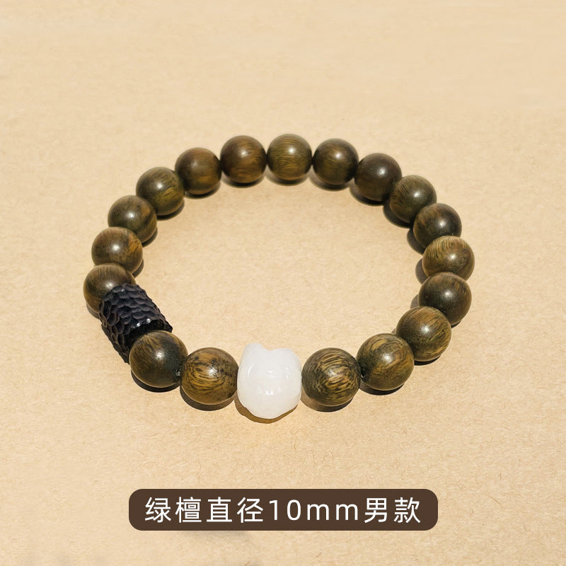 (B2381450)【醒獅】天然綠檀木菩提醒獅木雕黑檀木清冷感手串手鍊情侶復古風"飾品批發"