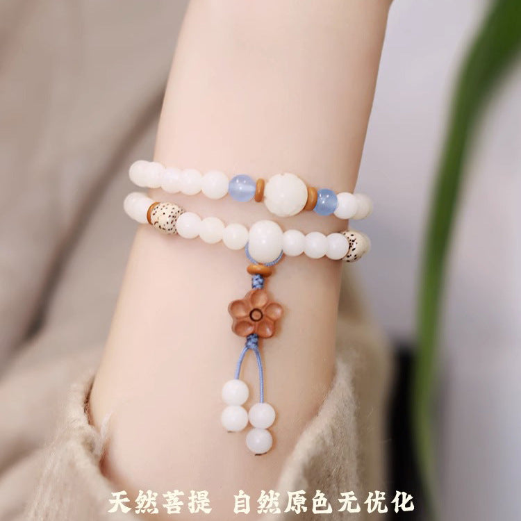 (B2381205)《白夜藍星》天然白玉菩提手串文玩可愛新中式首飾女士款七夕禮物"飾品批發"