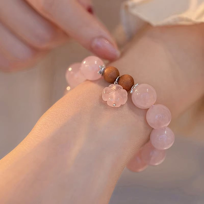 (B2383016)天然水晶手鍊馬粉粉水晶女招桃花轉運珠手串女生閨蜜小眾精緻禮物
