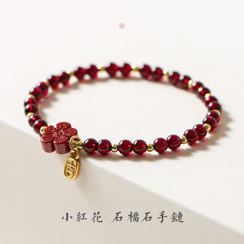 【小紅花】吉牌石榴石彈性繩手鍊金珠串珠手串女生地攤閨蜜送禮物B23922-6"手串批發"