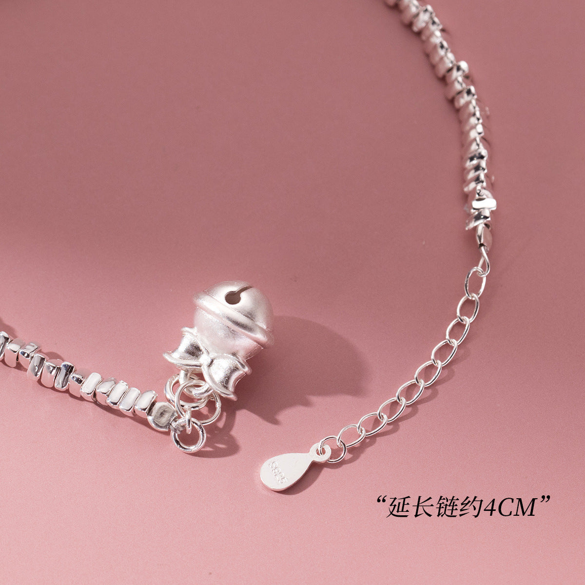 (Z2382244)S925純銀蝴蝶結鈴鐺碎銀手鍊ins風小清新設計感手飾S6474"飾品批發"
