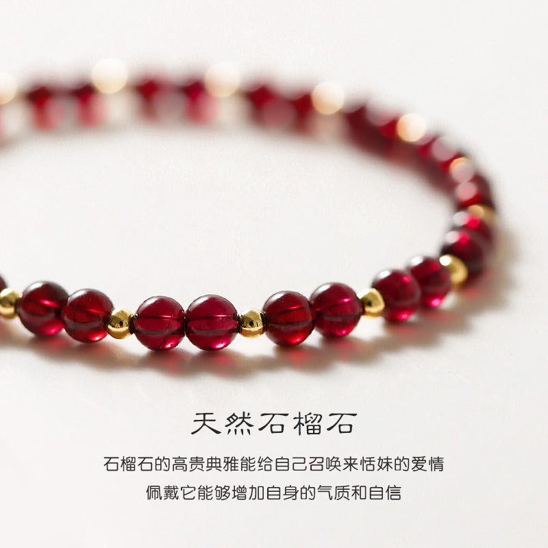 【小紅花】吉牌石榴石彈性繩手鍊金珠串珠手串女生地攤閨蜜送禮物B23922-6"手串批發"