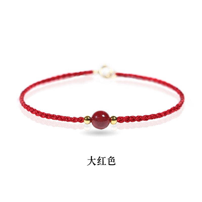 現貨「小圓滿硃砂」開運紅繩硃砂手繩女復古細款編織紅繩手鍊幸運手鏈小圓滿手飾(開運堂)