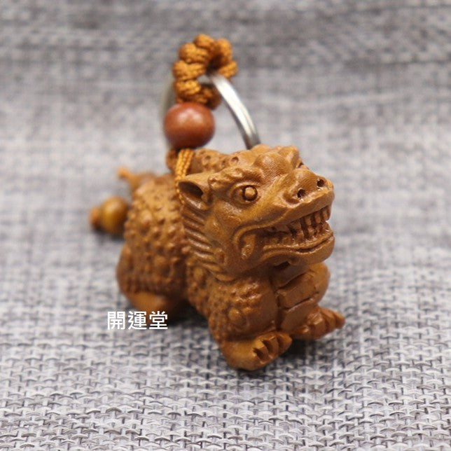 🔥現貨🔥桃木麒麟鑰匙扣麒麟鑰匙圈木質鎮宅神獸禮品挂件旅遊紀念品飾品吊墜汽車機車鑰匙圈【飾品批發】