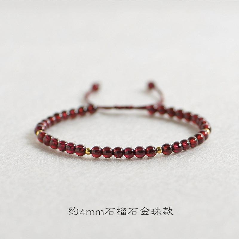 🔥現貨🔥 【妝眉】極細4mm中國風石榴石手鍊女小顆粒的單圈手工編織紅繩禮物"開運堂"