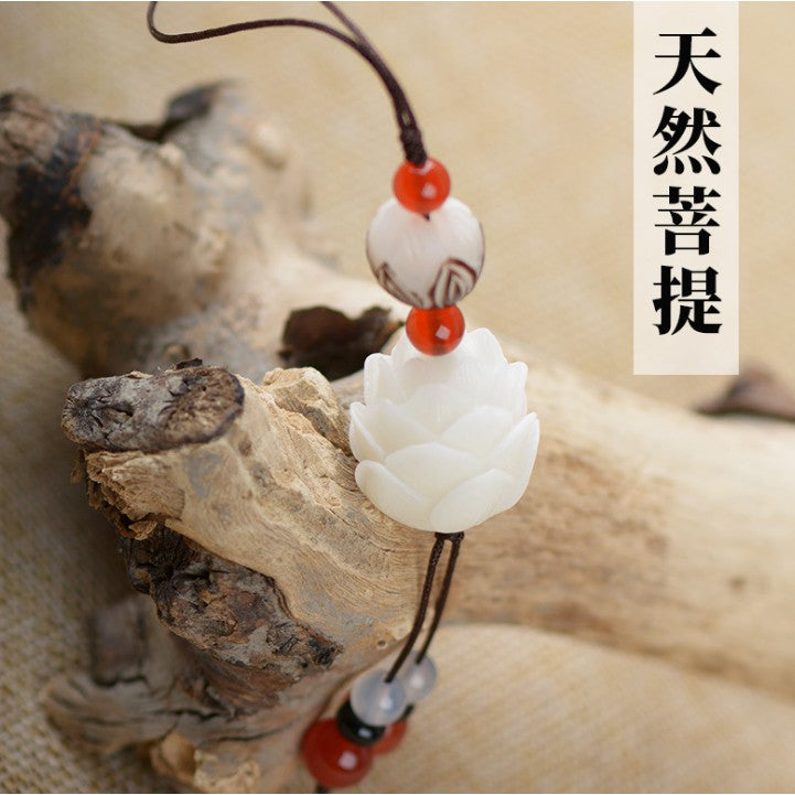 🔥現貨🔥【好事連連】菩提根蓮花手機挂件吊墜短款中國風文藝蓮花雕刻吊飾鑰匙圈保平安避邪"飾品批發"