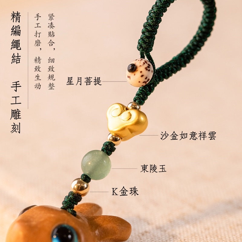 🔥現貨🔥 【一鹿發財】紫南宮過爐一路發財一路平安檀木小鹿汽車鑰匙扣挂件男女可愛手機情侶聖誕節