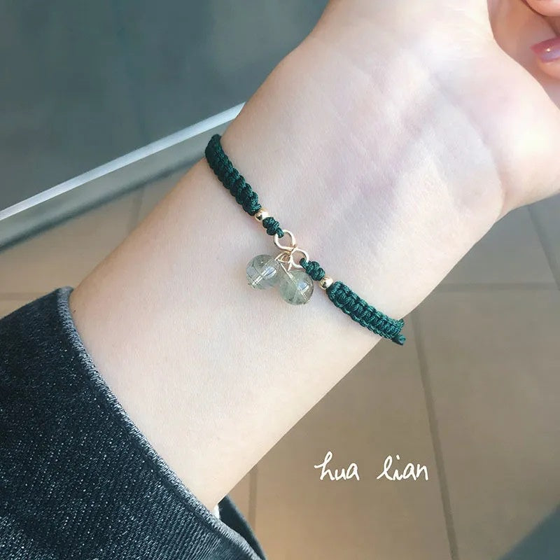 🔥現貨🔥無限招財/貴人8mm天然草莓晶櫻桃編繩手鍊女桃花石人緣小眾設計水晶招桃花手繩編織繩【開運堂】