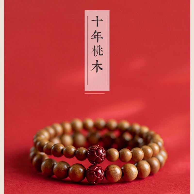 🔥現貨🔥【老桃木硃砂】文藝復古男女蓮花硃砂手串老桃木手串民族風本命年木首飾原創設計【飾品批發】