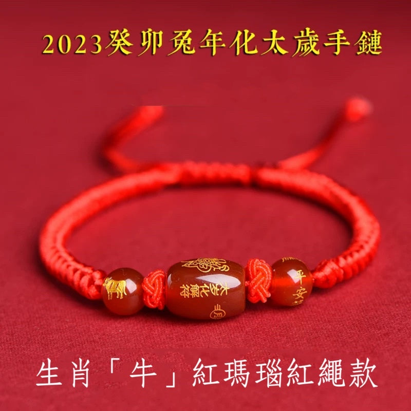 🔥現貨🔥解太歲,紫南宮過爐,紅瑪瑙本命年化太歲編織紅繩手鍊男女生肖瑪瑙手串"開運堂"