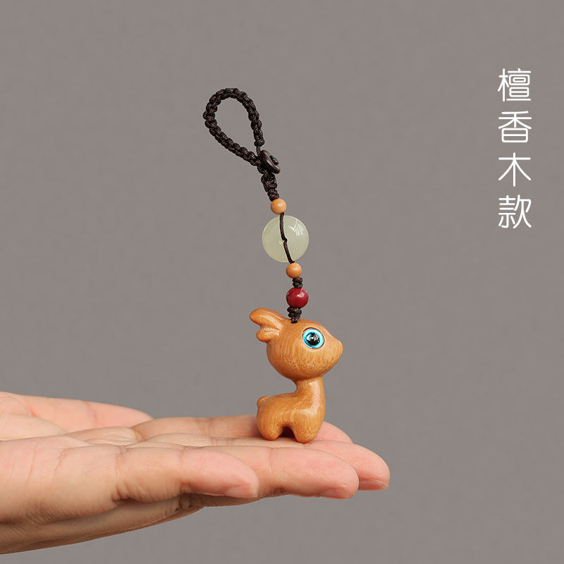 🔥現貨🔥 【一鹿發財】紫南宮過爐一路發財一路平安檀木小鹿汽車鑰匙扣挂件男女可愛手機情侶聖誕節