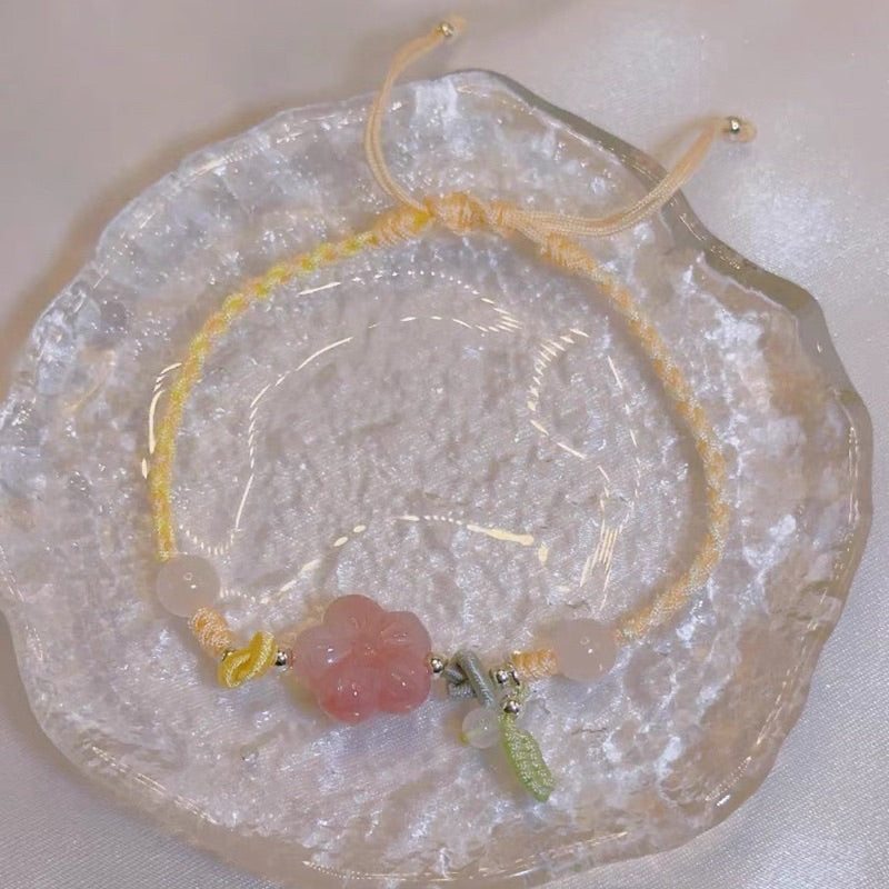 現貨 鹽源瑪瑙桃花手工編織手繩手鍊閨蜜送禮物招桃花轉運閨蜜情人節