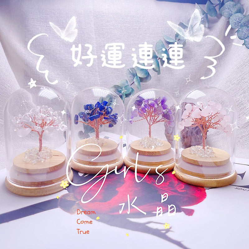 【開運堂水晶】迷你水晶樹擺件許願樹許願瓶純手工編織微景觀水晶碎石能量石東菱玉紫晶黃水晶粉晶白水晶藝品閨蜜生日禮物