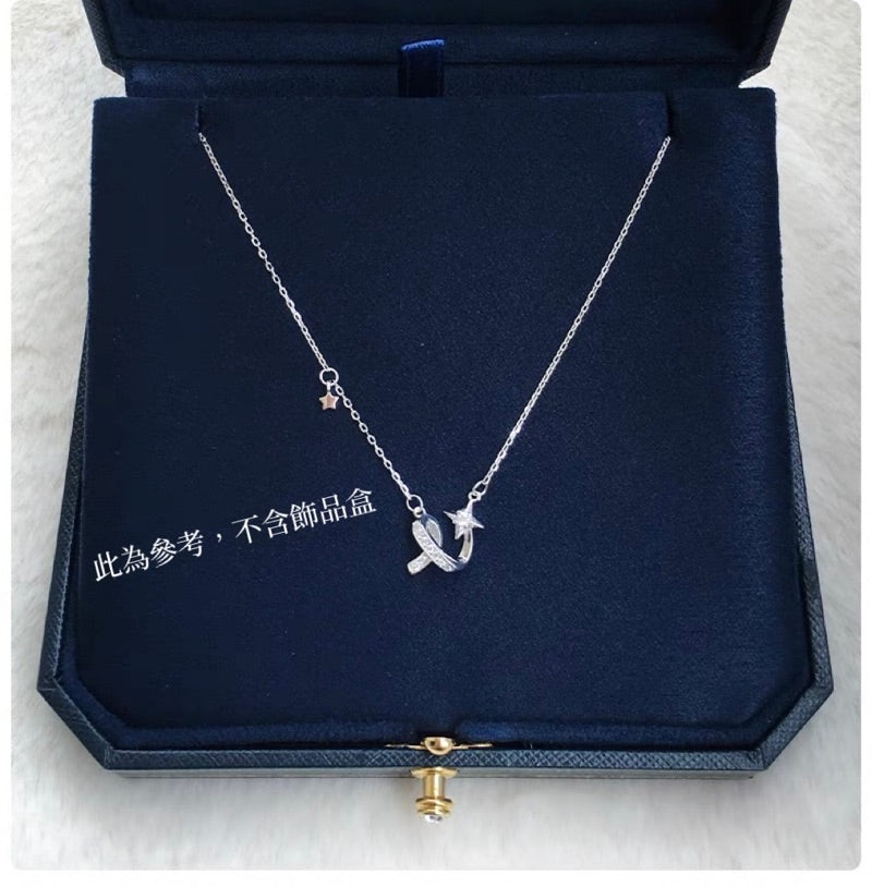 現貨 交錯鋯石項鍊女輕奢小眾設計感幾何線條閃鑽鈦鋼鎖骨鏈日韓秋冬款【開運堂】(R3863)
