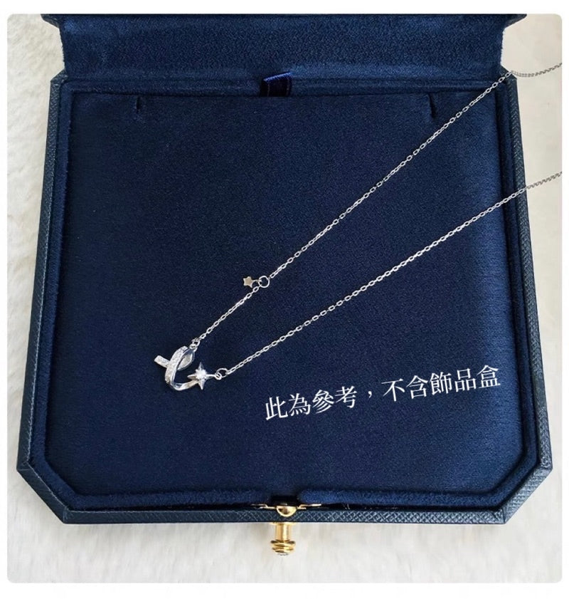 現貨 交錯鋯石項鍊女輕奢小眾設計感幾何線條閃鑽鈦鋼鎖骨鏈日韓秋冬款【開運堂】(R3863)