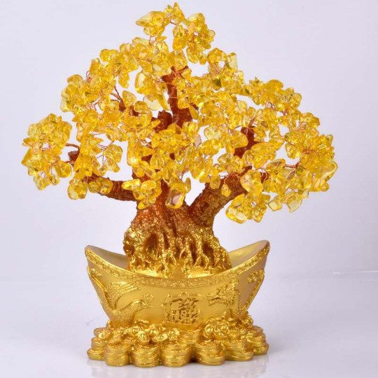 🔥🔥現貨🔥🔥黃水晶招財樹搖錢樹擺件發財樹家居創意酒櫃家裝飾品「飾品批發」