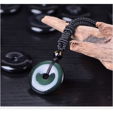 🔥現貨🔥避邪防小人天然黑曜石平安扣吊墜彩虹眼黑曜石懷古平安扣＂開運堂＂