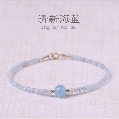 🔥現貨🔥【清新海藍】淡藍天然海藍寶手鍊女生小眾設計感閨蜜鍍１４ｋ簡約水晶手串蝦皮購物聖誕節情人節生日禮物