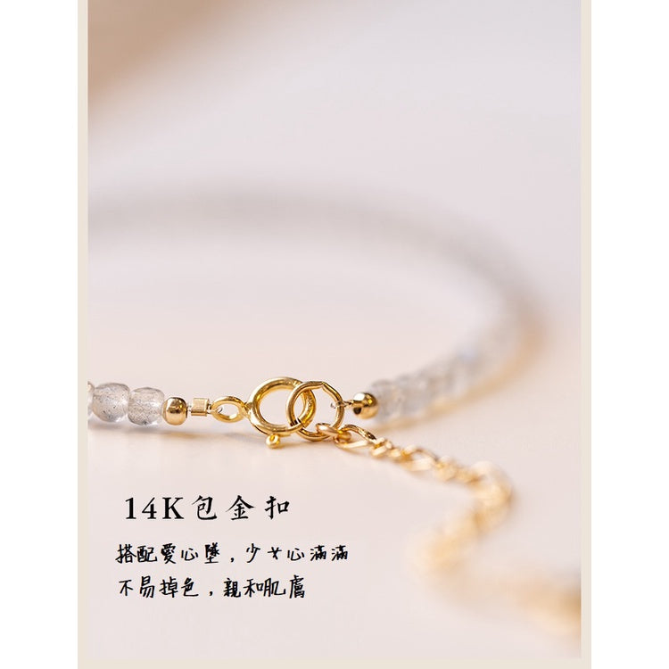 🔥現貨🔥極細2.5mm天然灰色月光石手鍊拉長石轉運珠手串水晶腕飾極細簡約學禮物【開運堂】