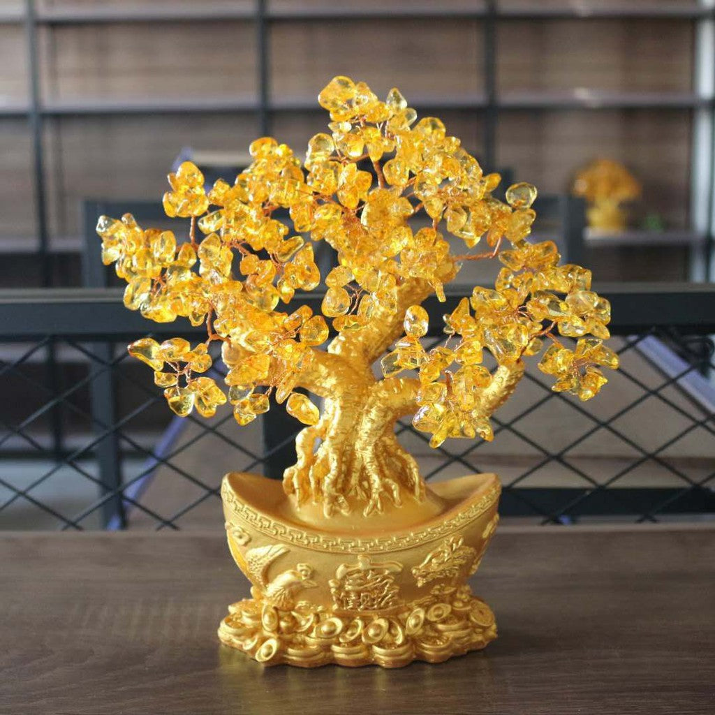 🔥🔥現貨🔥🔥黃水晶招財樹搖錢樹擺件發財樹家居創意酒櫃家裝飾品「飾品批發」