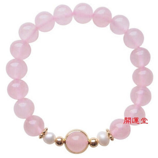 🔥現貨🔥原創時尚粉水晶鍍金半寶石手鍊單圈時尚甜美珍珠生日禮物女式手串首飾品【開運堂】