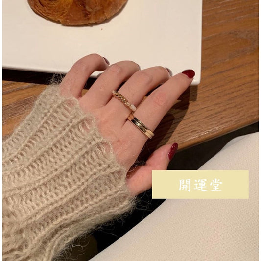 🔥現貨🔥戒圍５．５ＣＭ珍珠兩件套食指戒時尚個性素圈戒指女ins潮小眾設計輕奢簡約指環【開運堂】