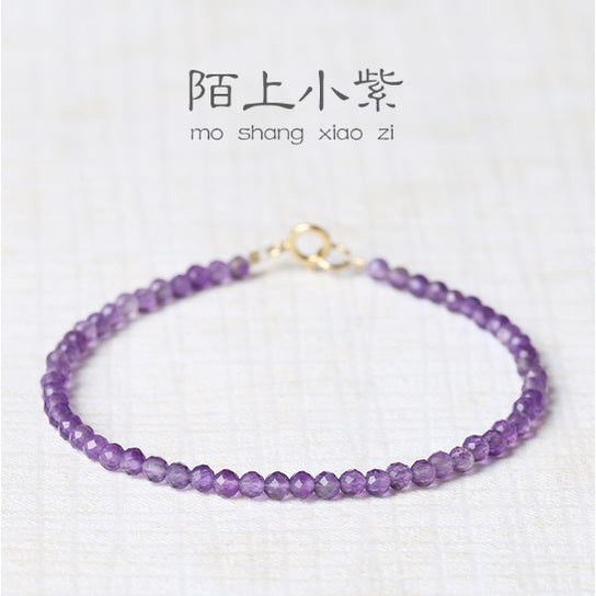 🔥現貨🔥「陌上小紫」成功上岸天然烏拉圭紫水晶手鍊女極細2mm刻面14k金陌上小紫手飾蝦皮"飾品批發"