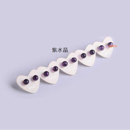 🔥現貨🔥耳針Ｓ９２５純銀耳針耳環５～６ｍｍ水晶耳釘女天然冰種天河石灰月光石珍珠紫雲母紫水晶和田玉磷灰石海藍寶耳釘【開運堂
