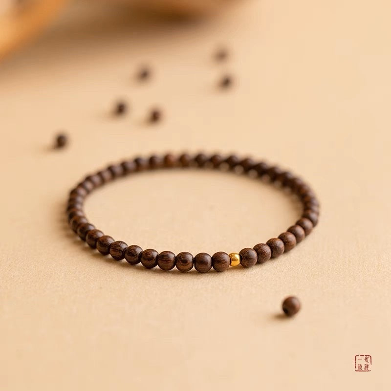 🔥現貨🔥４ｍｍ天然金絲檀手鍊女高油高密老料順紋單圈佛珠檀香木手串【飾品批發】