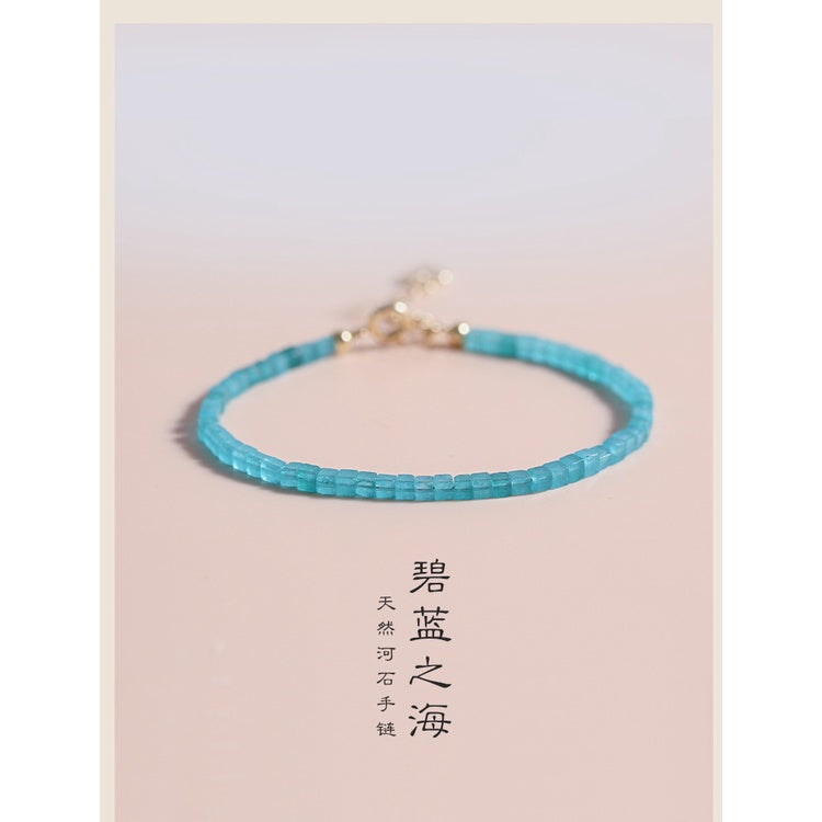 🔥現貨🔥【碧藍之海】２ｍｍ極細天然天河石細小手鍊女生簡約可愛手繩學生生日禮物情人節禮物聖誕節蝦皮購物情侶閨密