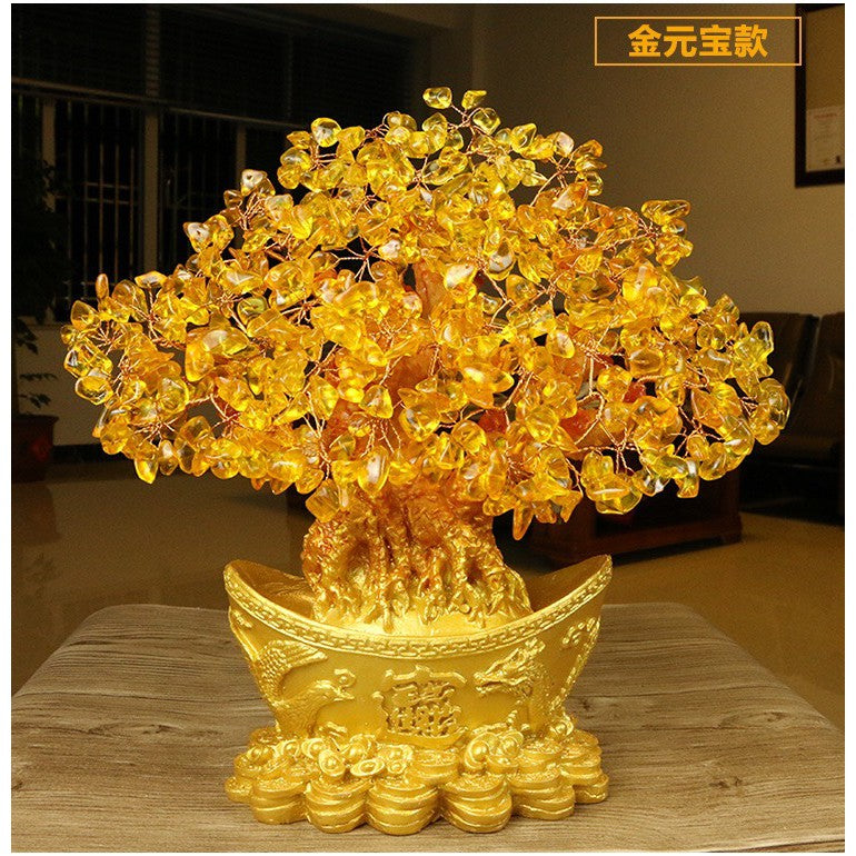 🔥🔥現貨🔥🔥黃水晶招財樹搖錢樹擺件發財樹家居創意酒櫃家裝飾品「飾品批發」