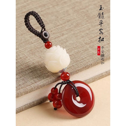 🔥現貨🔥瑪瑙玉髓平安扣汽車鑰匙挂件菩提蓮花鑰匙扣創意鑰匙鏈包掛飾(開運堂)
