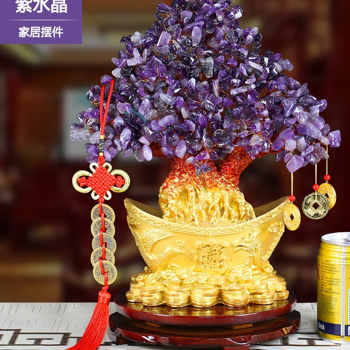 🔥🔥現貨🔥🔥黃水晶招財樹搖錢樹擺件發財樹家居創意酒櫃家裝飾品「飾品批發」
