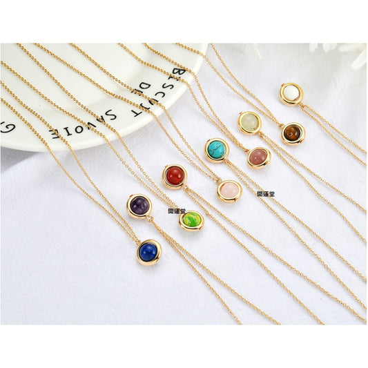 現貨「鎖骨項鍊」鍍金韓版流行飾品８ｍｍ粉水晶草莓晶虎眼石綠松石紫水晶項鍊女小清新鎖骨鏈簡約招桃花學生森系【開運堂】