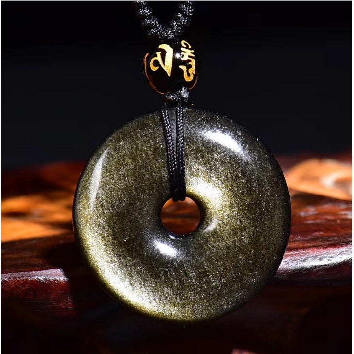 🔥現貨🔥平安扣招財避邪防小人天然金曜石吊墜黑曜石金曜石男友生日禮物