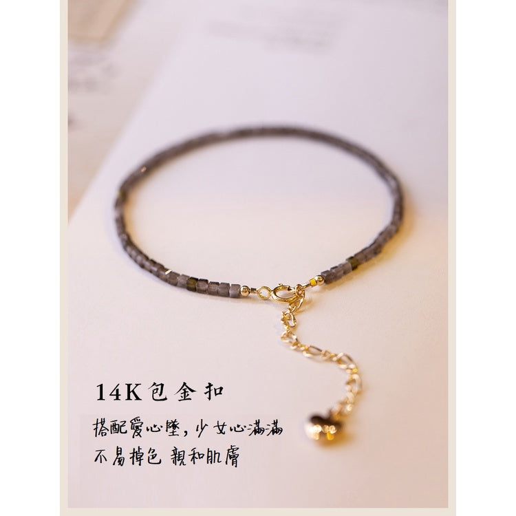 🔥現貨🔥招財極細2.5mm銀曜石手鍊女14k轉運珠超細夏設計感小眾ins學生日禮【飾品批發】