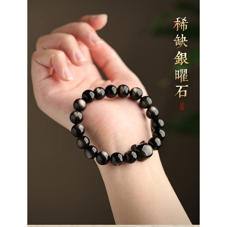 🔥現貨🔥【黑夜精靈】招財貓天然銀曜石手串貓咪貓頭黑曜石男女手鍊閨蜜情侶生日禮物情人節聖誕節蝦皮購物"飾品批發"