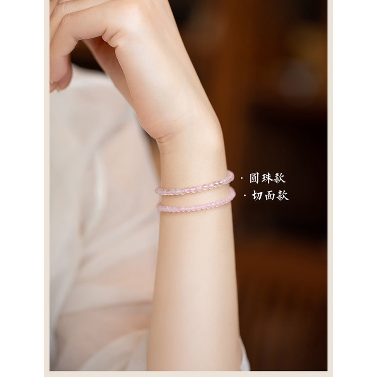 🔥現貨🔥【圓珠】３ｍｍ極細粉水晶手鍊女款招桃花轉運珠天然少女心手串ins復古風禮物【飾品批發】