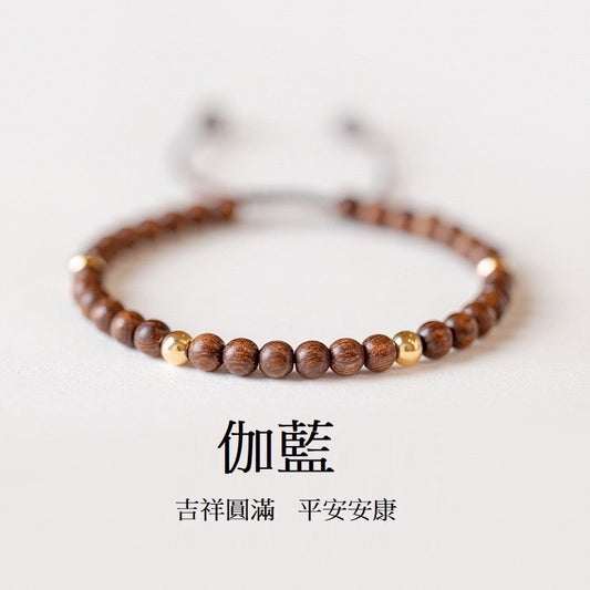 🔥現貨🔥【伽藍】４ＭＭ金絲檀木佛珠鍍１４Ｋ金珠手鏈手工飾品小禮物招財轉運珠女復古聖誕節情人節情侶【飾品批發】