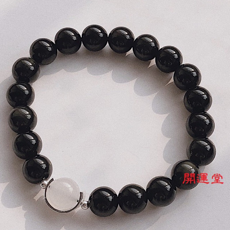 🔥現貨🔥天然黑曜石+白瑪瑙情侶手鍊一對男女士韓百搭飾品戀愛紀念禮防小人"開運堂"