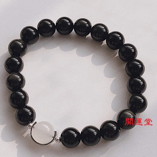 🔥現貨🔥天然黑曜石+白瑪瑙情侶手鍊一對男女士韓百搭飾品戀愛紀念禮防小人"開運堂"