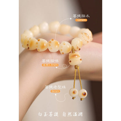 🔥現貨🔥炭燒【貓爪貓咪菩提根】手鍊女天然白玉菩提子繞指柔文玩手持菩提手串【飾品批發】