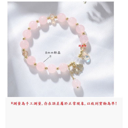 🔥現貨🔥８ｍｍ粉晶手鍊招桃花轉運幸運小金豬手串生日禮物手飾【飾品批發】